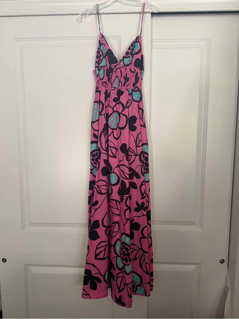 Zara Pink Floral Maxi Dress with Black & Teal Accents - Picture 4 of 4